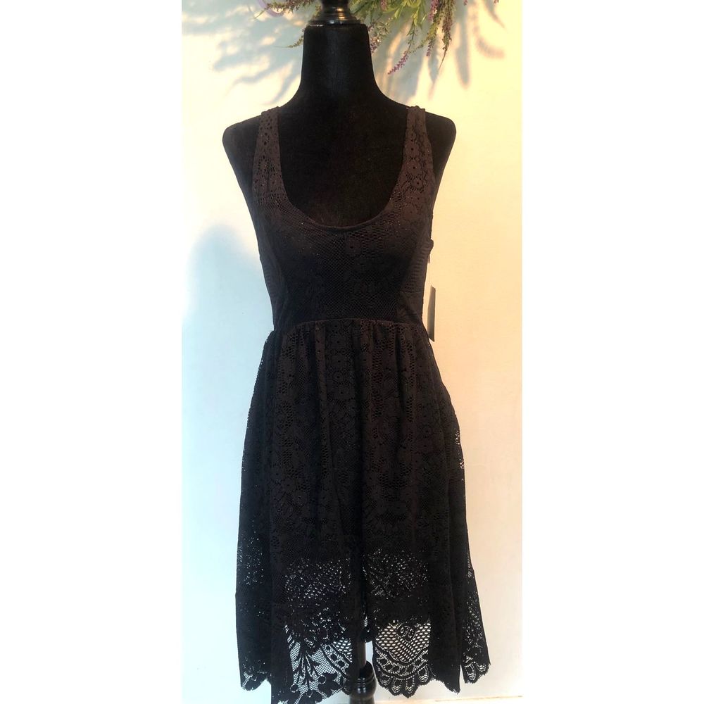 Free People- NWT Women's Black Lace Mini Dress- 0